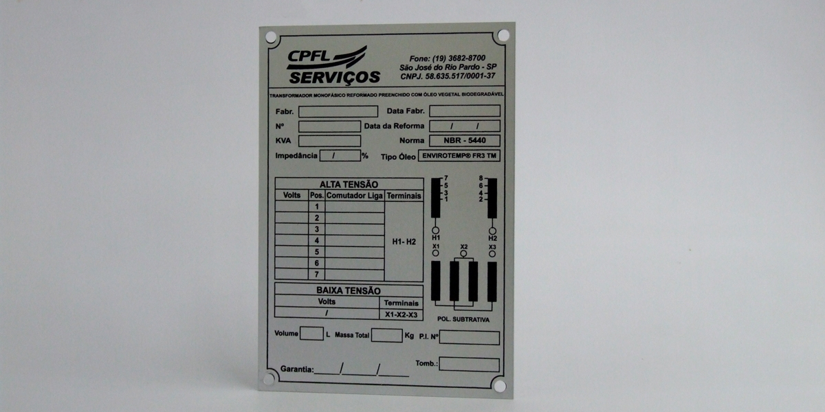 Etiqueta para transformador elétrico