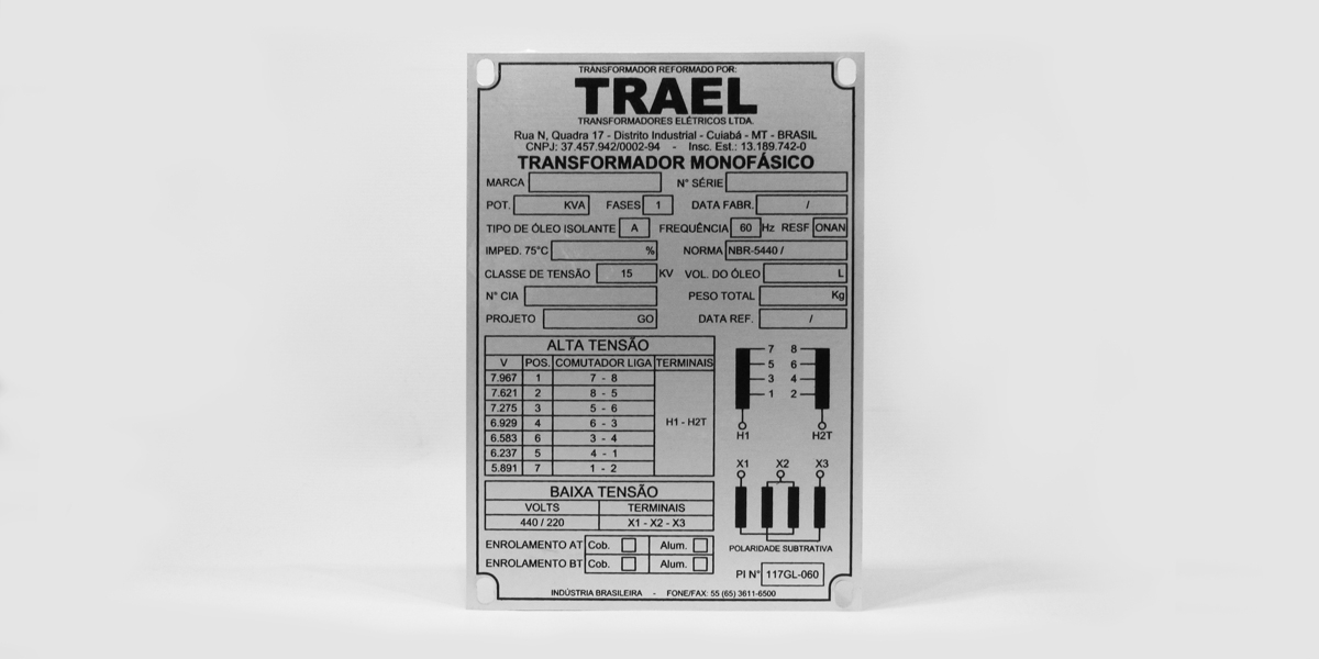 Etiqueta para transformador elétrico