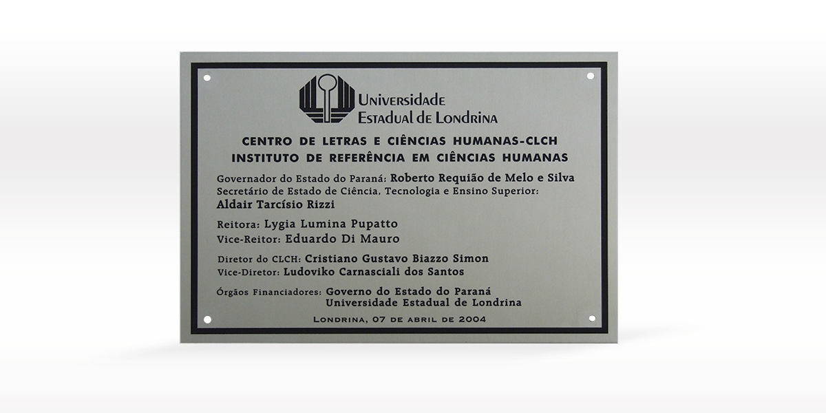 PLACA COMEMORATIVA EM ALUMÍNIO