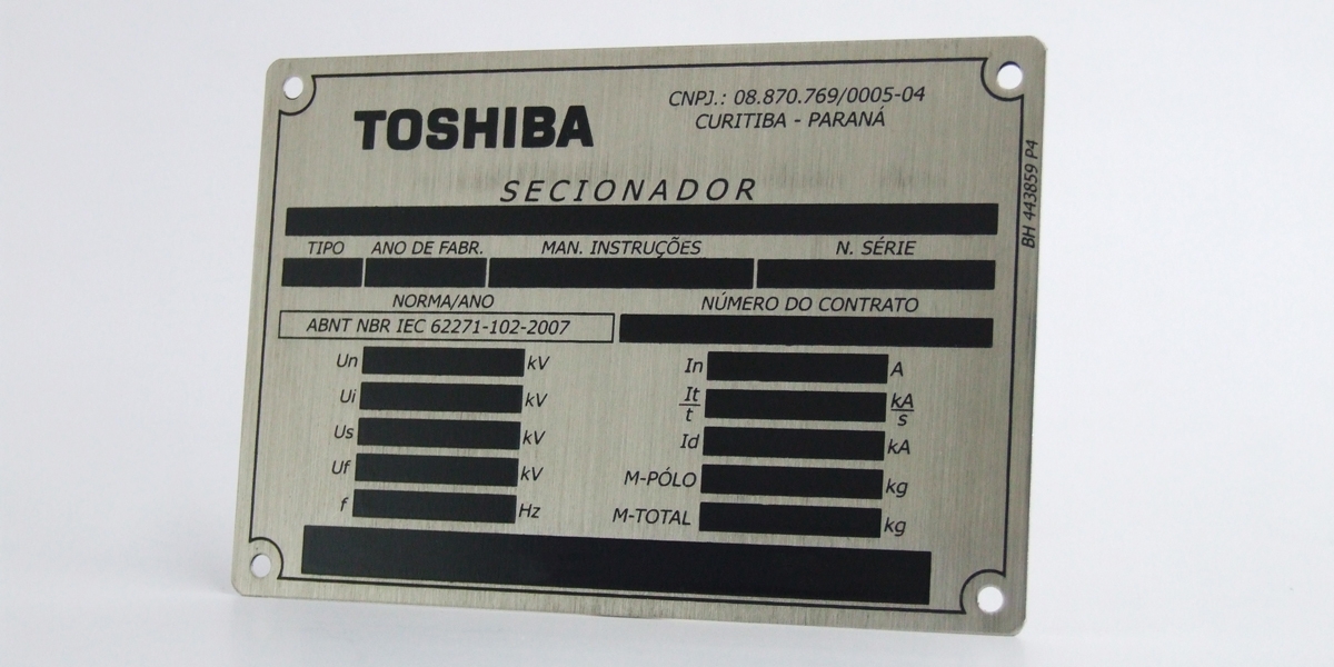 Etiqueta em inox para transformador elétrico